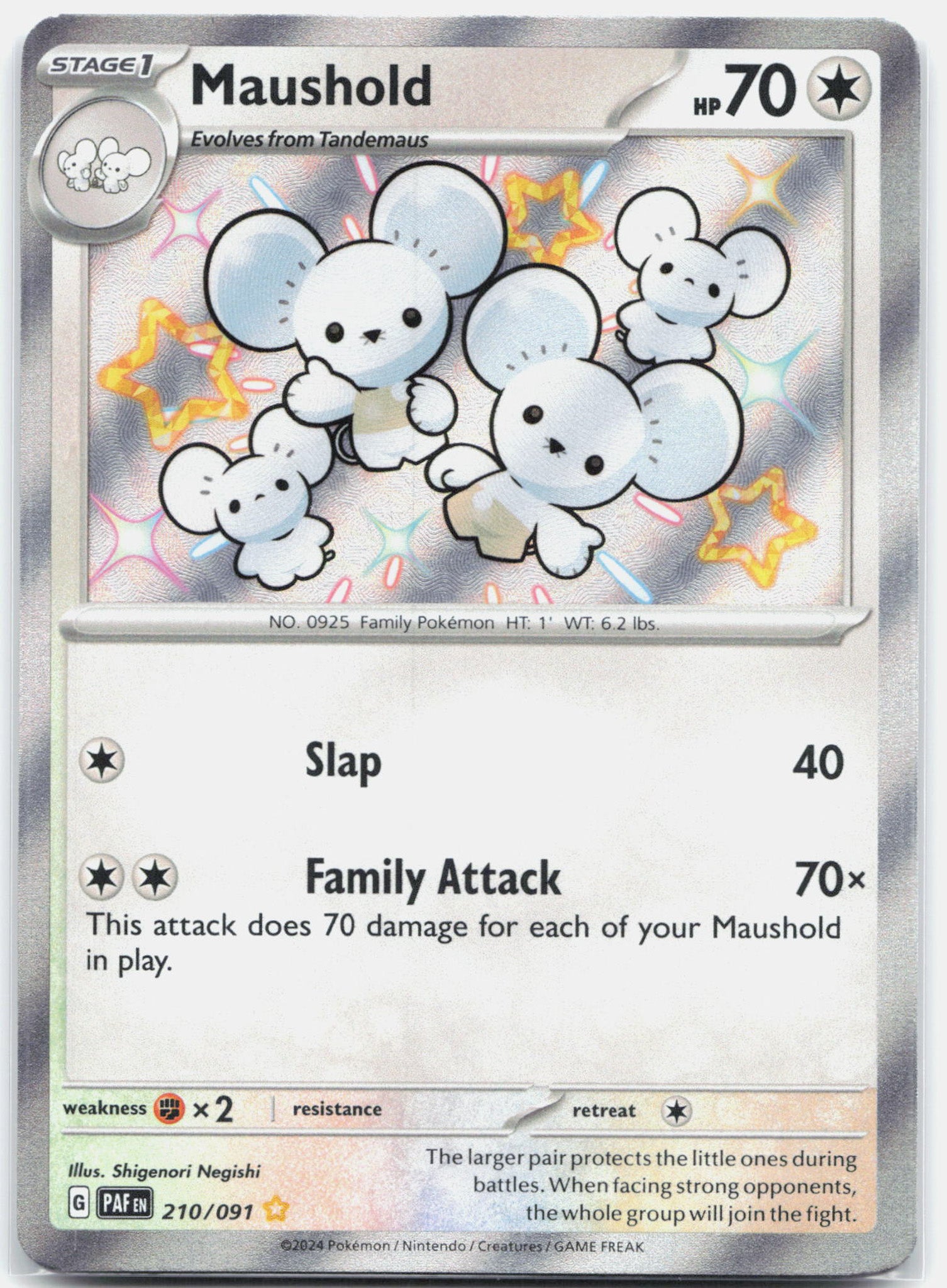Maushold - 210/091 Paldean Fates Baby Shiny Holo Rare Pokemon - NM/LP