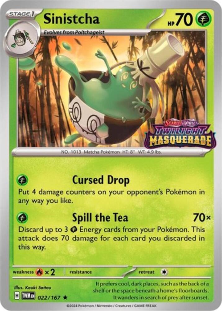 Sinistcha - 022/167 Twilight Masquerade Prerelease Pokemon - NM/MINT