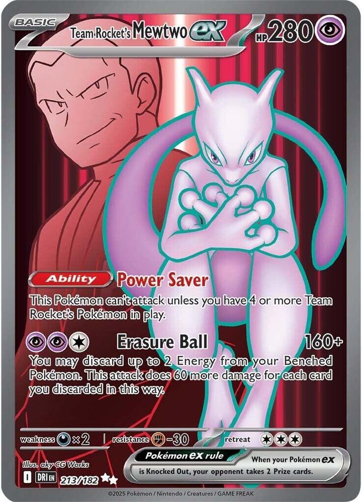 Team Rocket's Mewtwo ex - 213/182 Destined Rivals Full Art Pokemon - NM/MINT