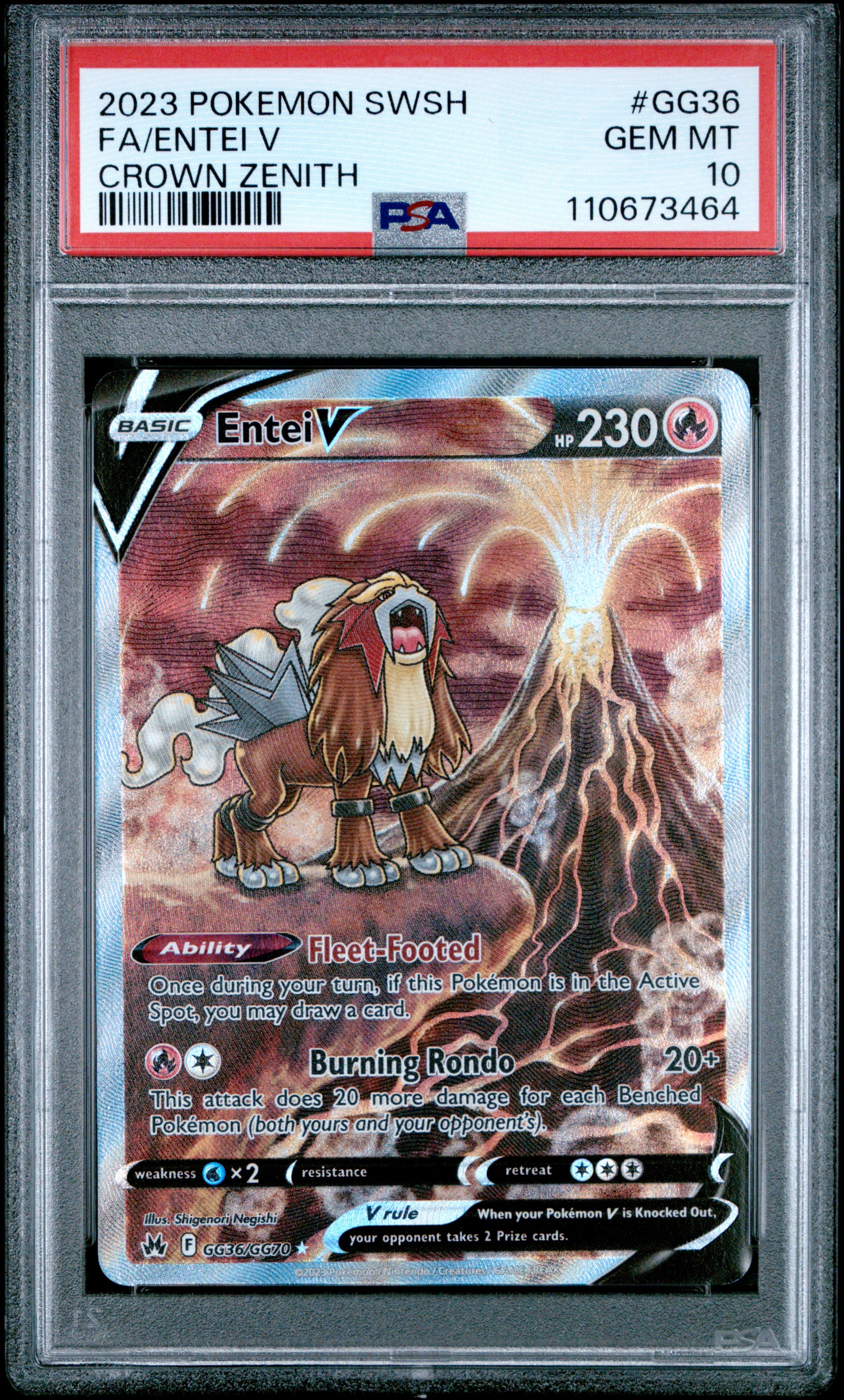 Entei V - GG36/GG70 PSA 10 Crown Zenith Galarian Gallery Pokemon - GEM MINT