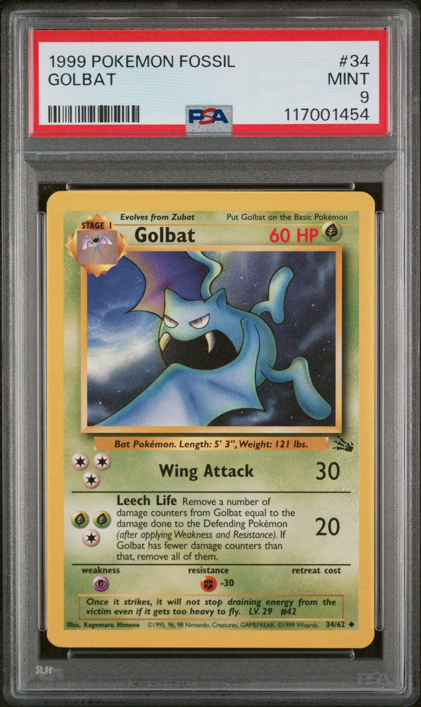 Golbat - 34/62 PSA 9 Fossil Unlimited Pokemon - MINT