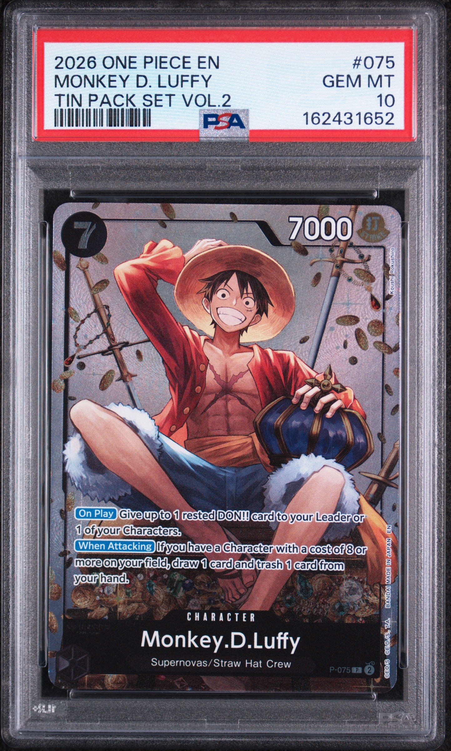 Monkey.D.Luffy - P-075 PSA 10 Tin Pack Set Vol.2 Promo One Piece - GEM MINT