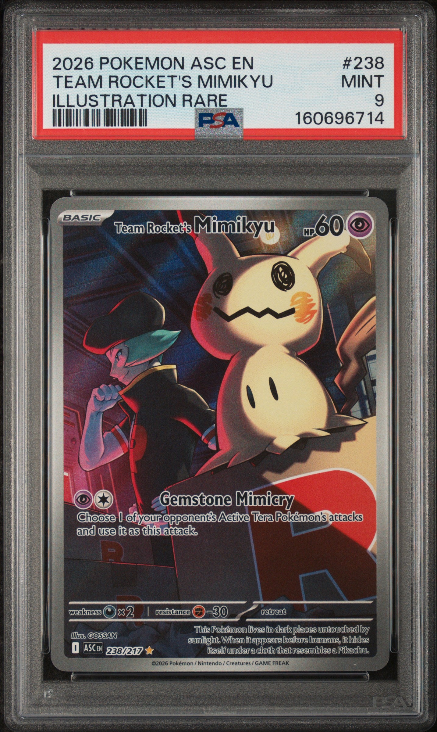 Team Rocket's Mimikyu - 238 PSA 9 Ascended Heroes Illustration Rare Pokemon