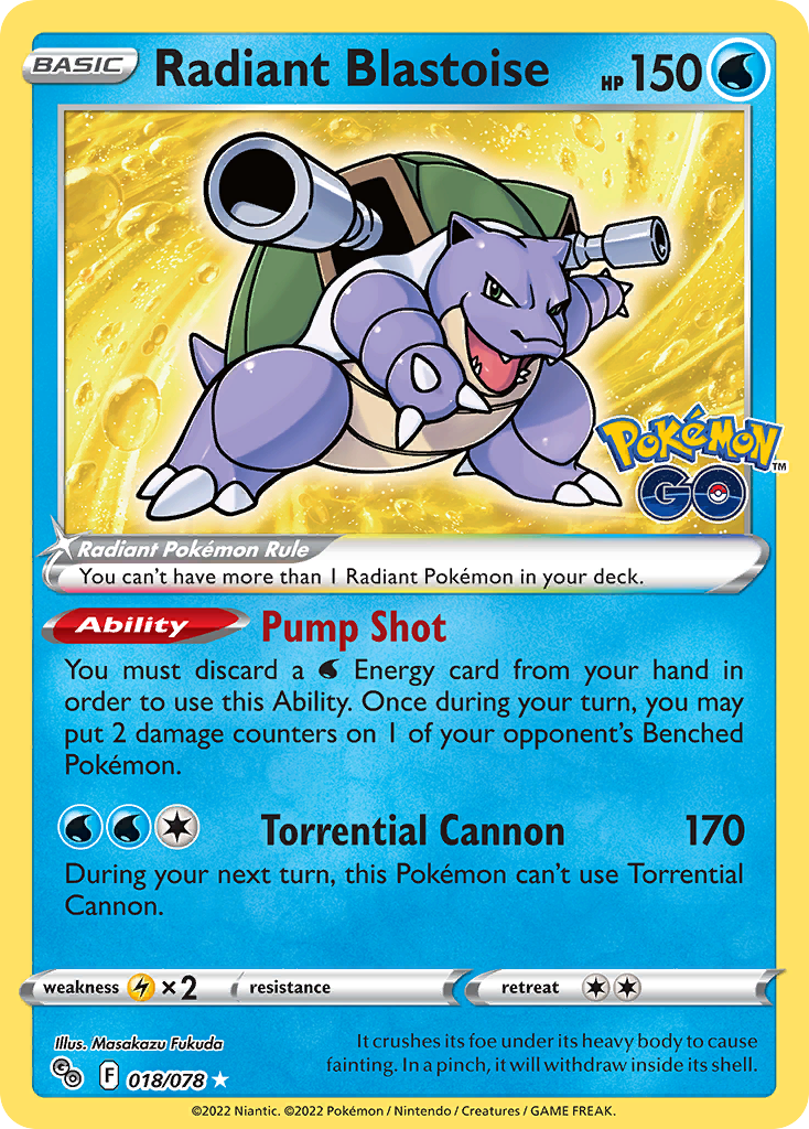 Radiant Blastoise - 018/078 Pokemon GO Radiant Rare Holo Pokemon - NM
