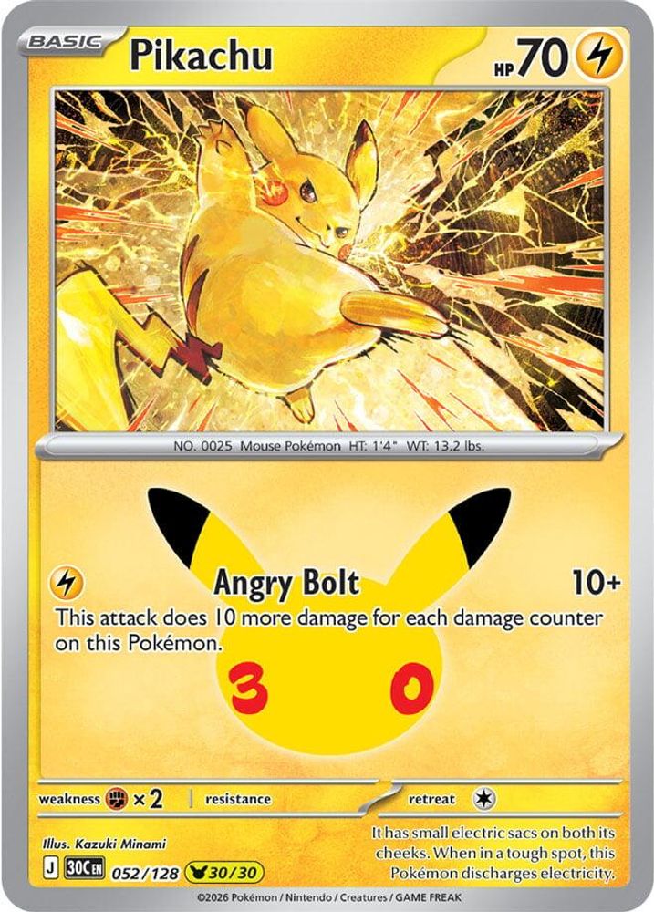 Pikachu - 052/128 ME: 30th Celebration Pikachu Rare Holo Pokemon - NM
