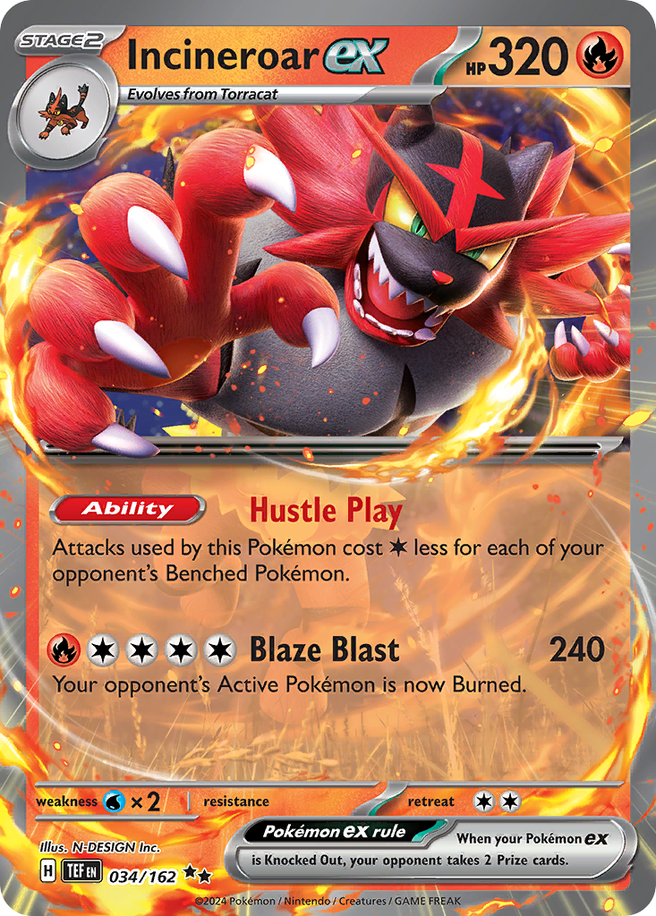 Incineroar ex - 034/162 Temporal Forces Double Rare Holo Pokemon - NM