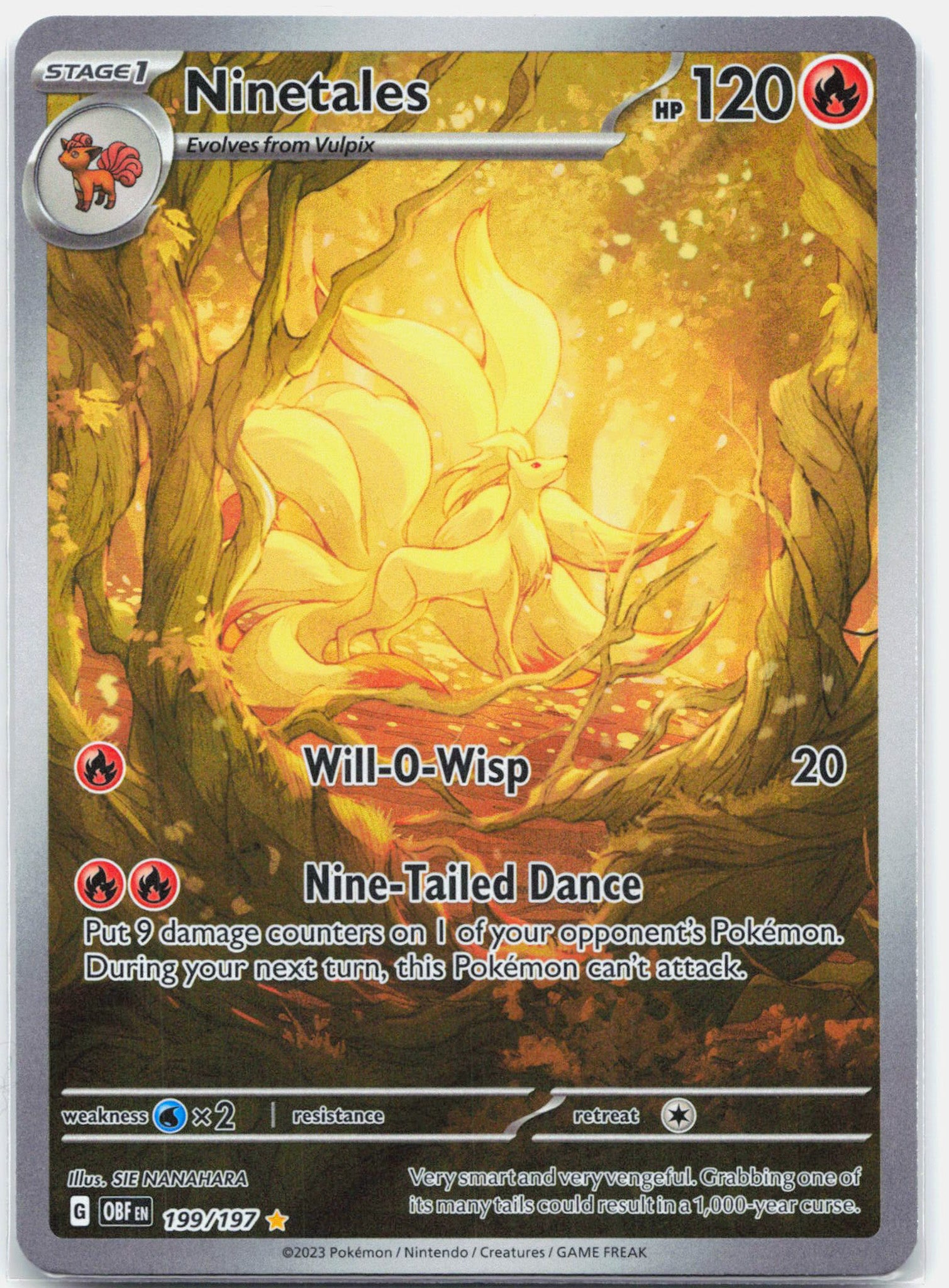 Ninetales - 199/197 Obsidian Flames Illustration Rare Pokemon - NM/LP