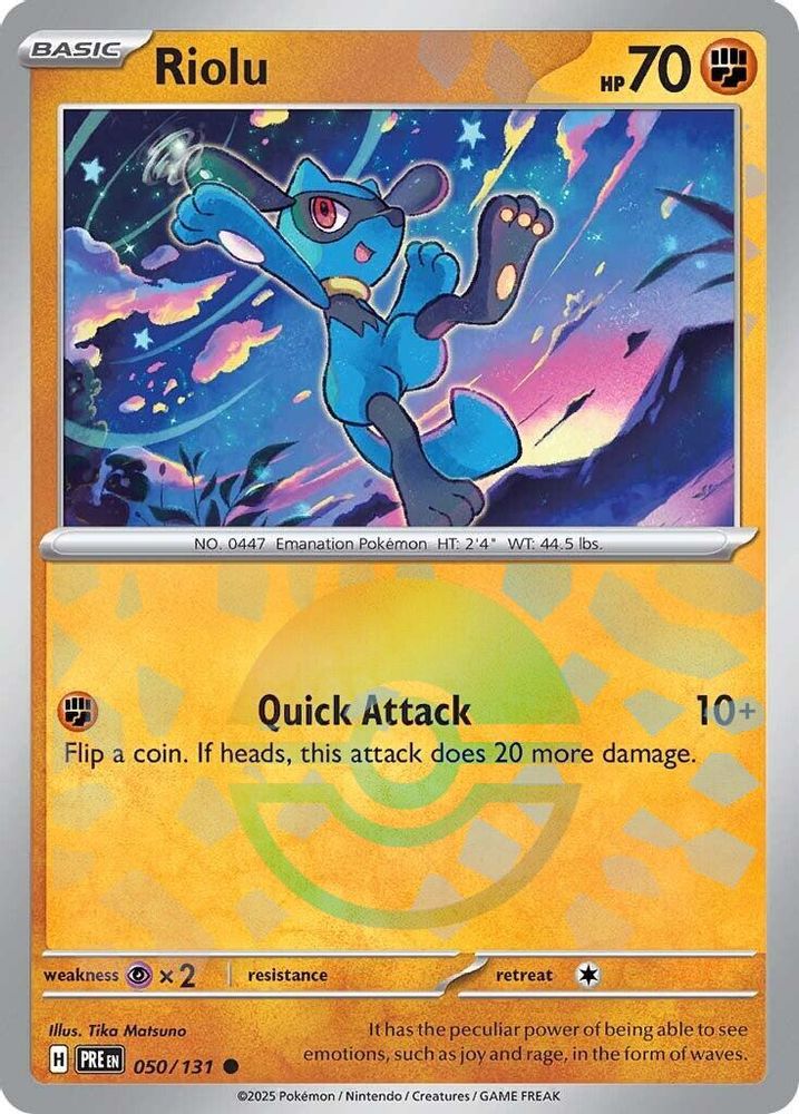 Riolu (Poke Ball Pattern) - 050/131 Prismatic Evolutions Common Holo Pokemon - NM