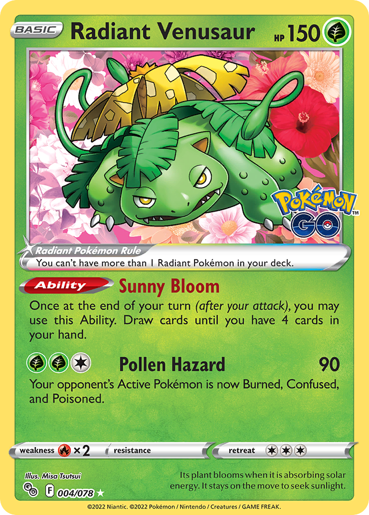 Radiant Venusaur - 004/078 Pokemon GO Radiant Rare Holo Pokemon - NM