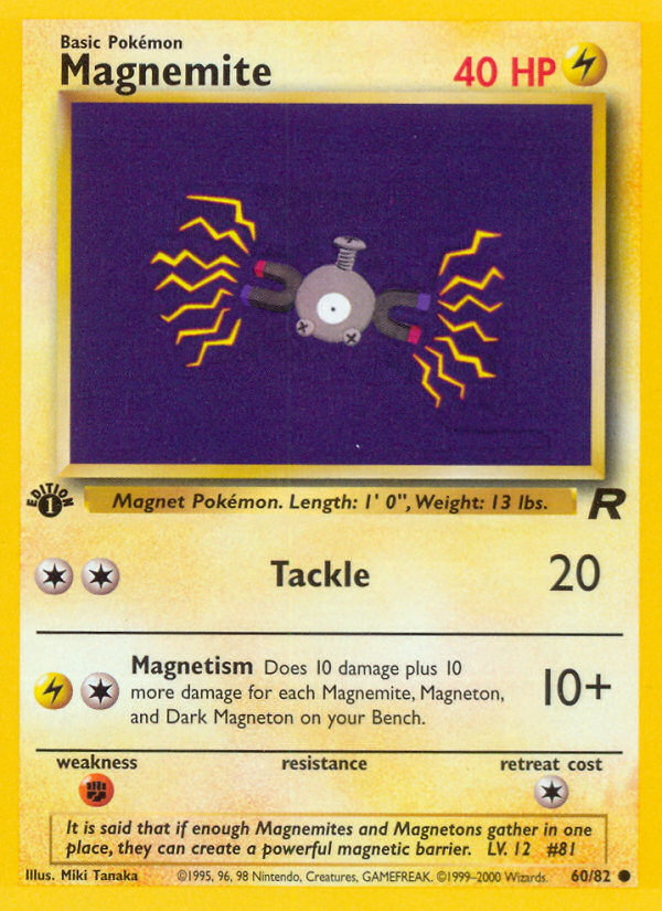 Magnemite - 60/82 Team Rocket Common 1st Edition Pokemon - NM