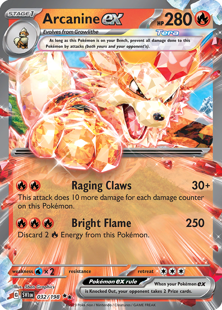Arcanine ex - 032/198 Scarlet & Violet Double Rare Holo Pokemon - NM