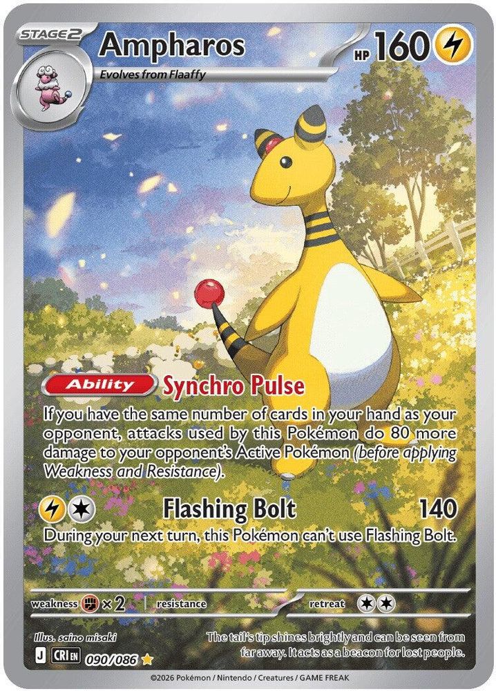 Ampharos - 090/086 Chaos Rising Holo Illustration Rare Pokemon - NM