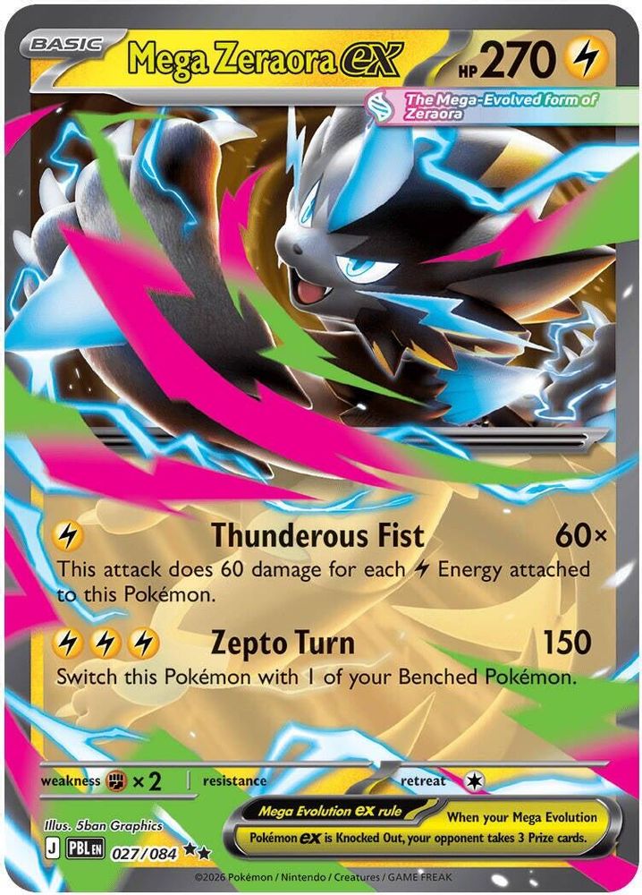 Mega Zeraora ex - 027/084 Pitch Black Double Rare Holo Pokemon - NM