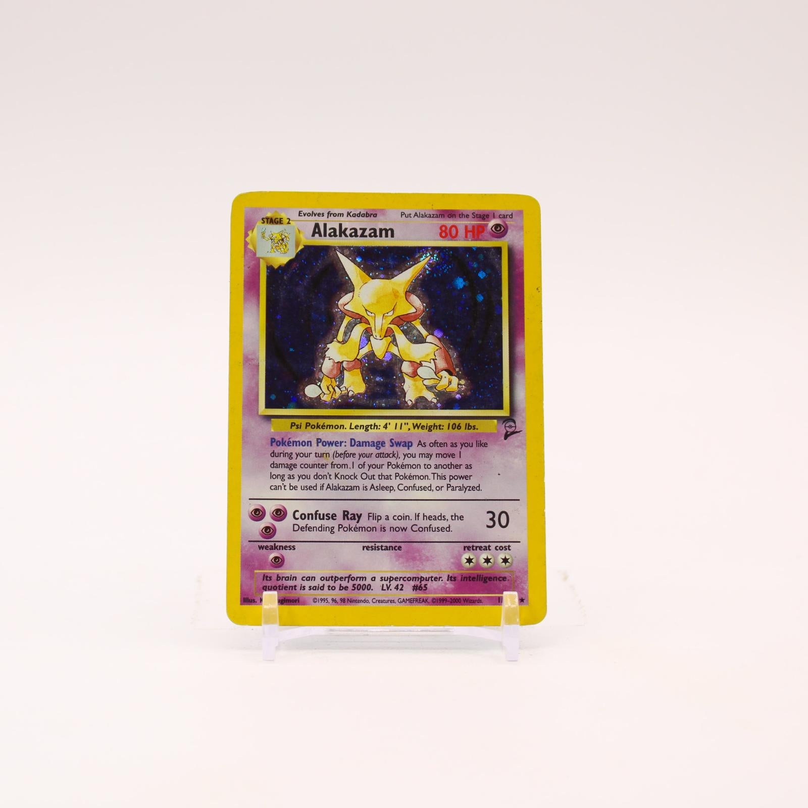 Alakazam - 1/130 Base Set 2 Holo Rare SWIRL Pokemon - HP