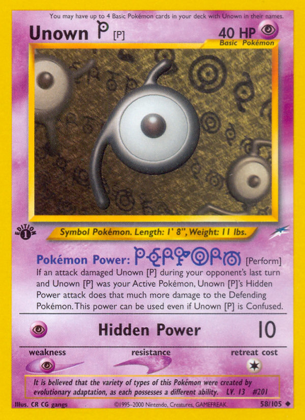 Unown [P] - 58/105 Neo Destiny Uncommon Unlimited Pokemon - NM