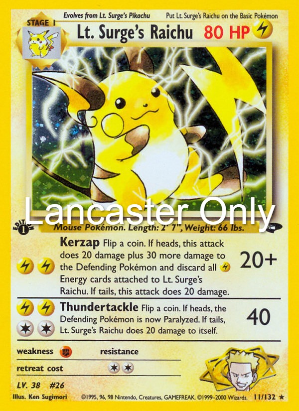 Lt. Surge's Raichu - 11/132 Gym Challenge Unlimited Holo Rare Pokemon - MP (Lanc)