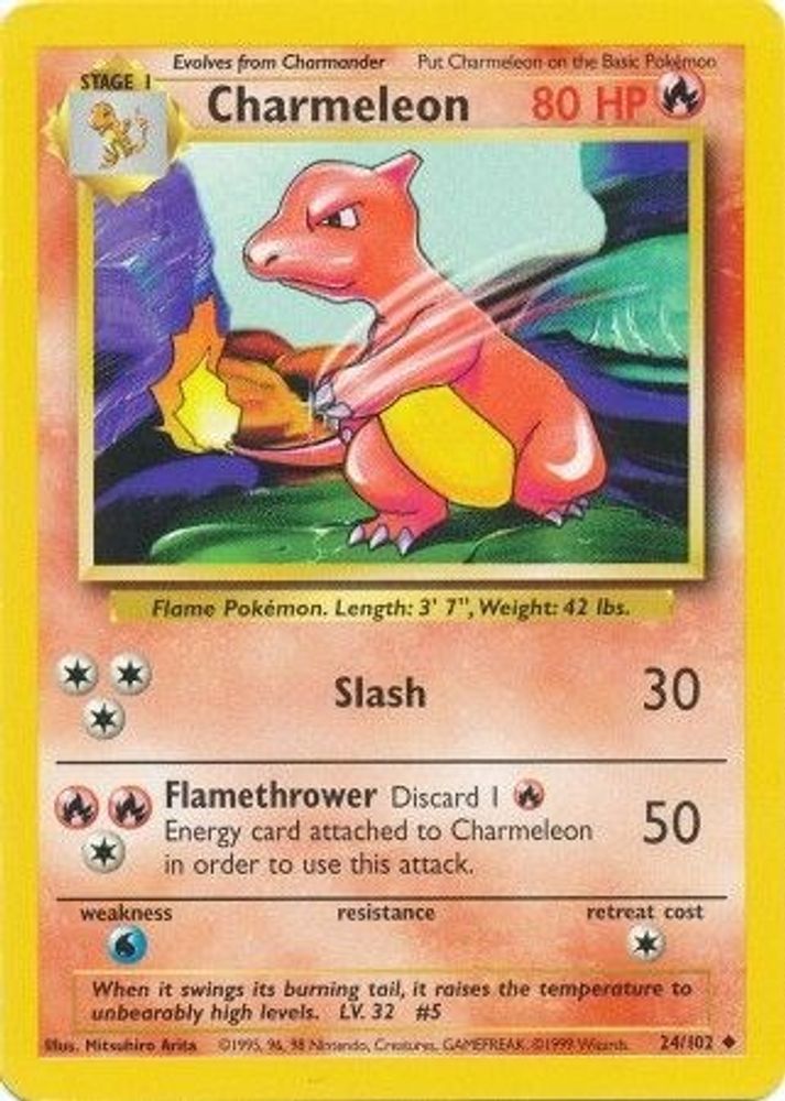 Charmeleon - 24/102 Base Set Unlimited Uncommon Pokemon - NM