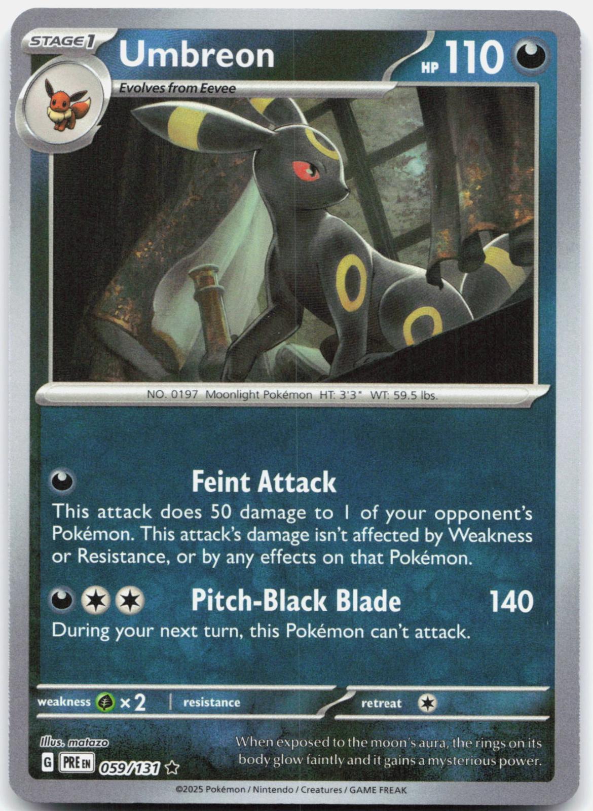 Umbreon Poke Ball Pattern - 059/131 Prismatic Evolutions Rare Holo Pokemon - NM