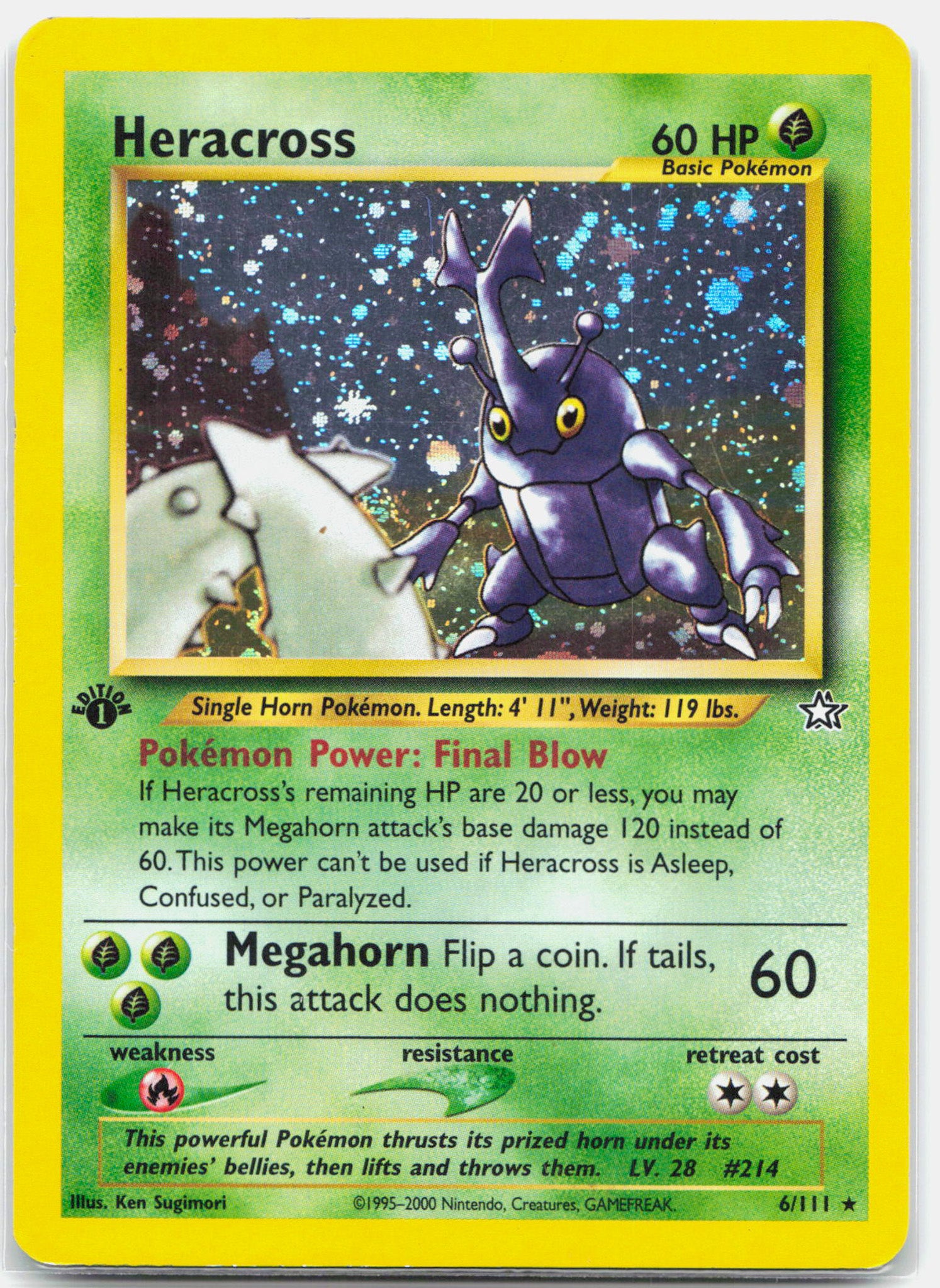 Heracross - 6/111 Neo Genesis 1st Edition Holo Rare SWIRL Pokemon - LP/MP