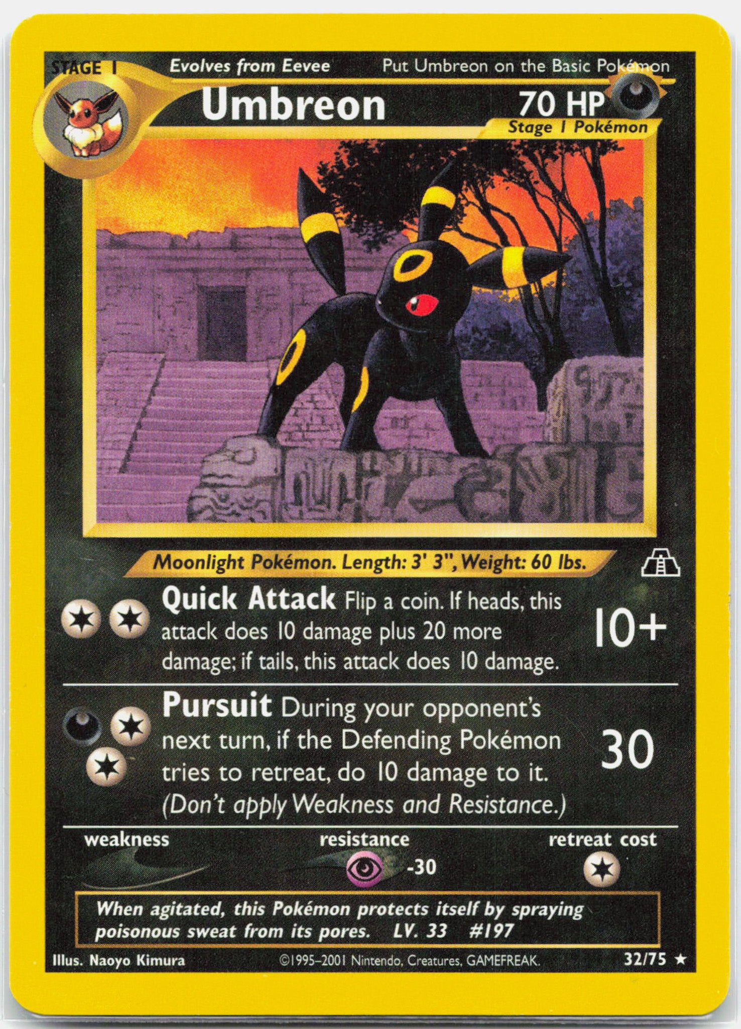 Umbreon - 32/75 Neo Discovery Unlimited Rare Pokemon - NM/LP