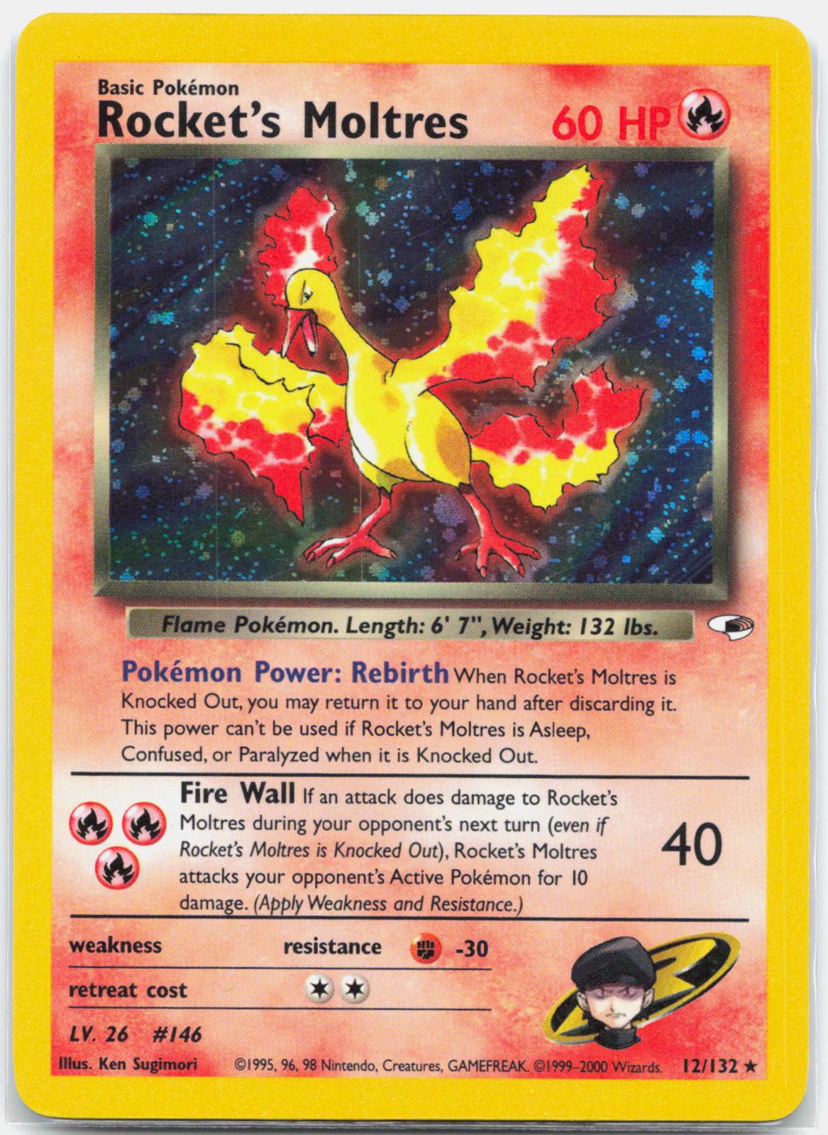 Rocket's Moltres - 12/132 Gym Heroes Unlimited Holo Rare Pokemon - LP/MP