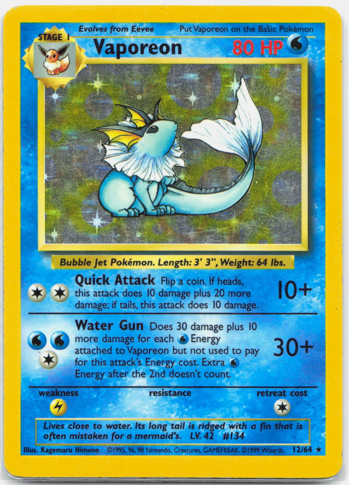 Vaporeon - 12/64 Jungle NO SYMBOL ERROR Holo Rare Pokemon - MP/HP