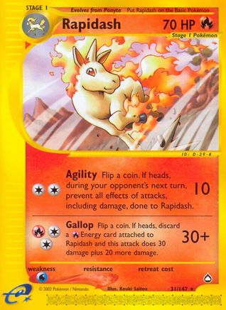 Rapidash - 31/147 Aquapolis Rare Pokemon - NM