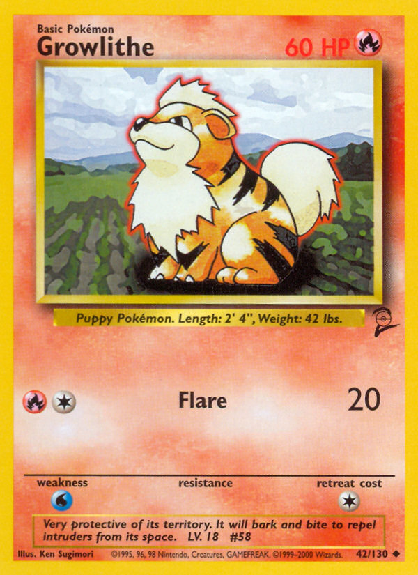 Growlithe - 42/130 Base Set 2 Uncommon Pokemon - NM
