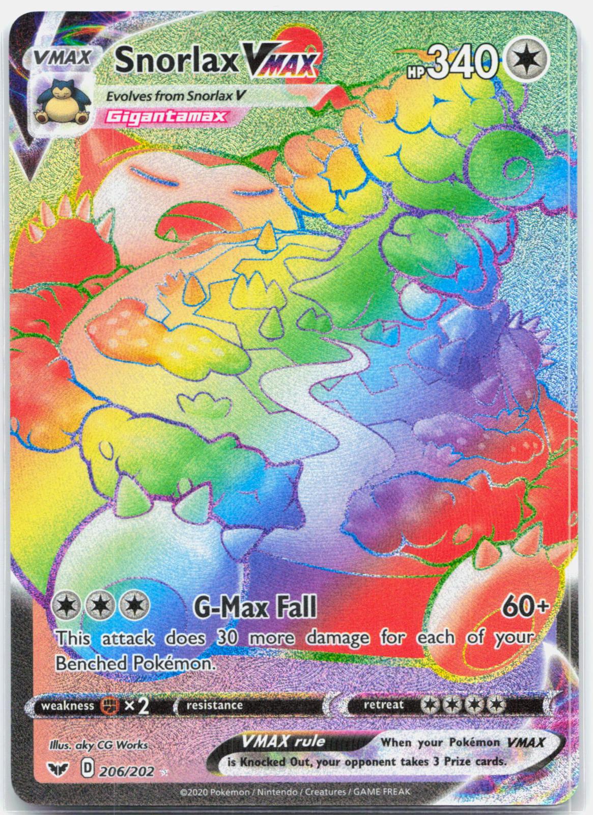 Snorlax Vmax - 206/202 Sword & Shield Rainbow Pokemon - NM/MINT