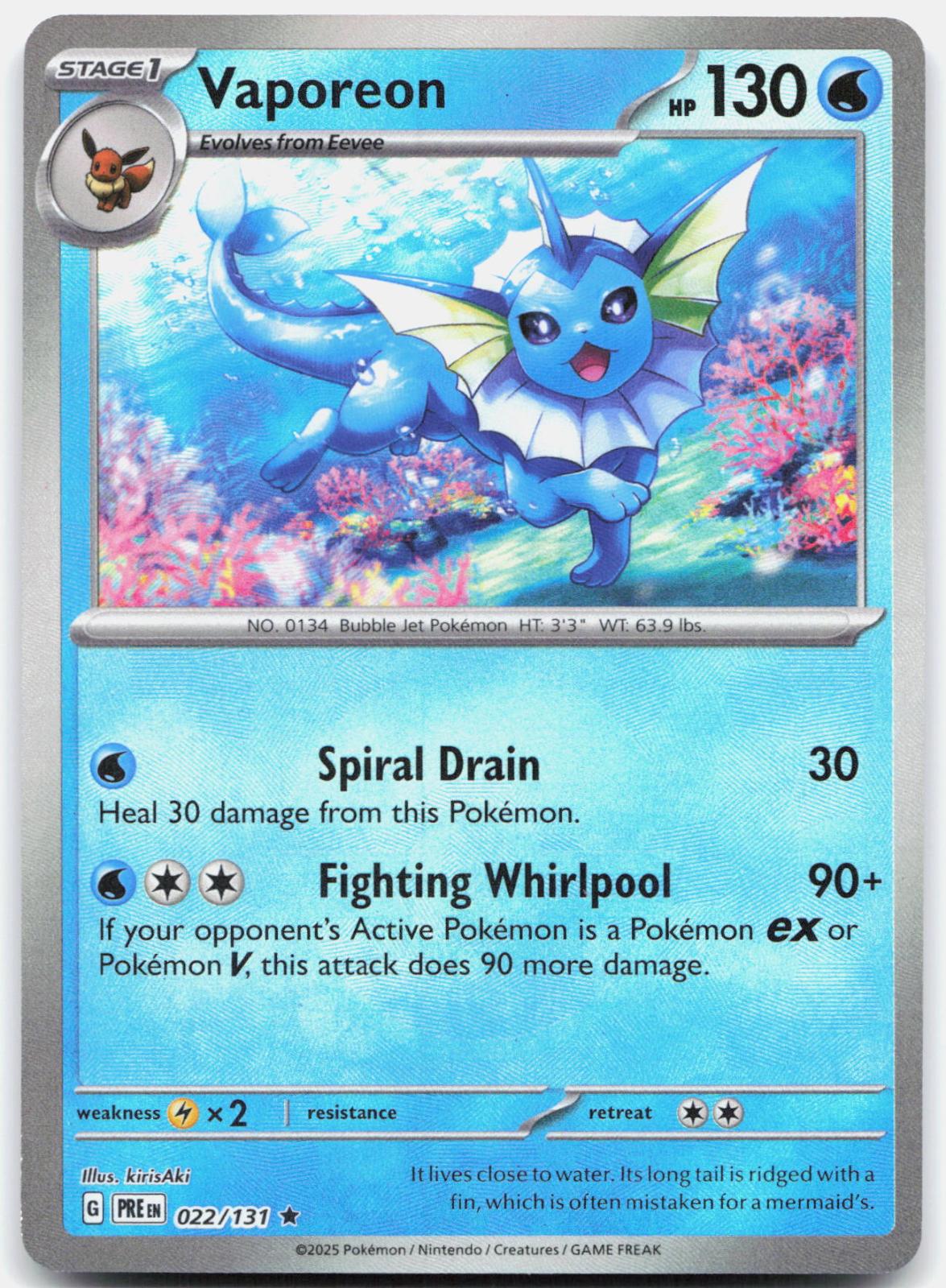 Vaporeon Poke Ball Pattern - 022/131 Prismatic Evolutions Rare Holo Pokemon - NM