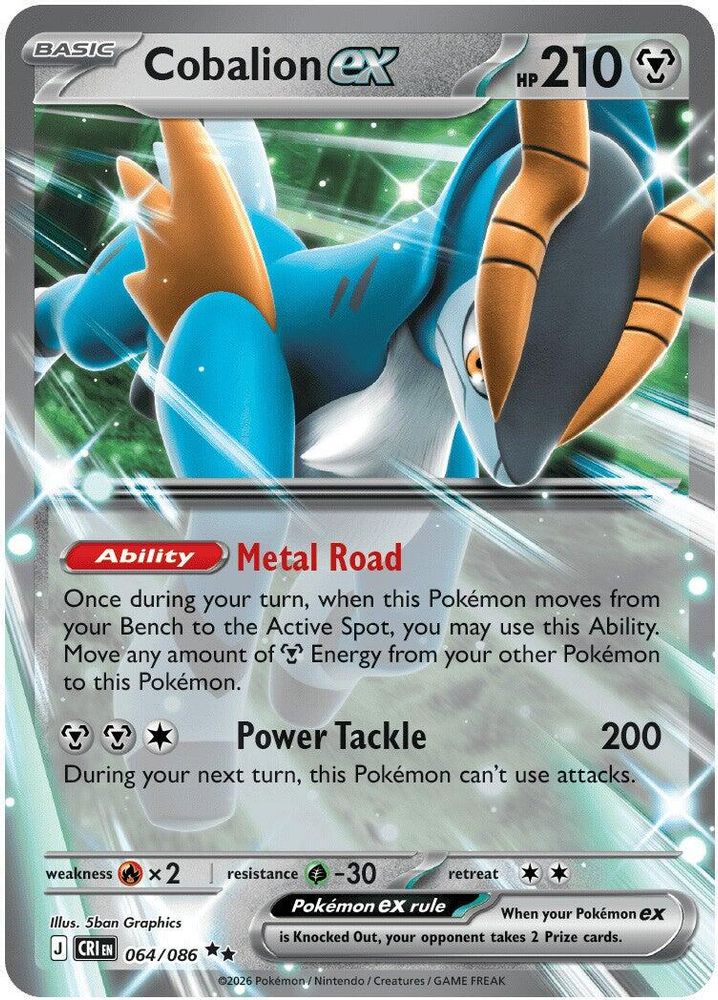Cobalion ex - 064/086 Chaos Rising Holo Double Rare Pokemon - NM
