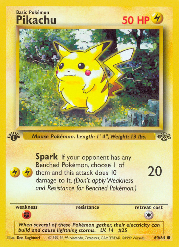 Pikachu - 60/64 Jungle Common Unlimited Pokemon - NM