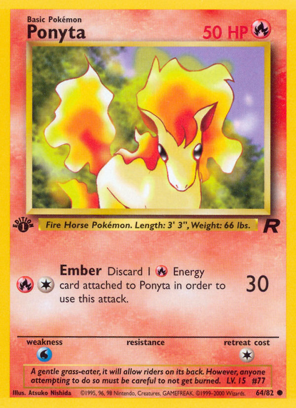 Ponyta - 64/82 Team Rocket Common 1st Edition Pokemon - NM