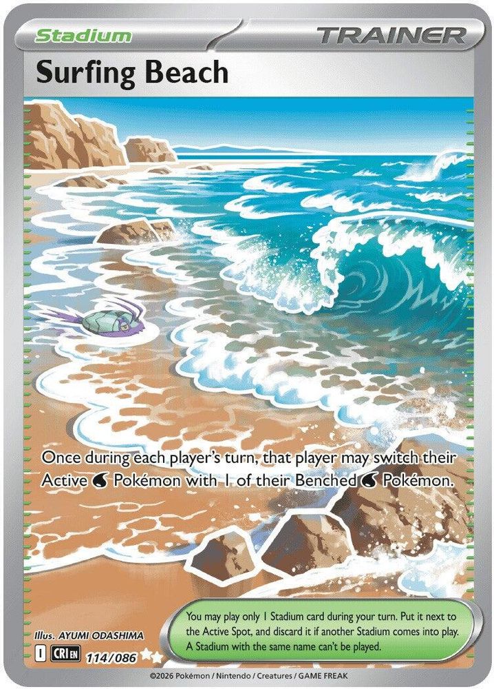 Surfing Beach - 114/086 Chaos Rising Holo Ultra Rare Pokemon - NM