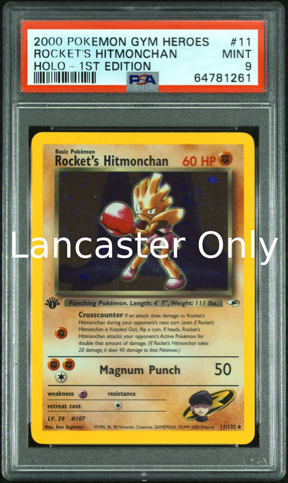 Rocket's Hitmonchan - 11/132 PSA 9 Gym Heroes Holo 1st Edition Pokemon