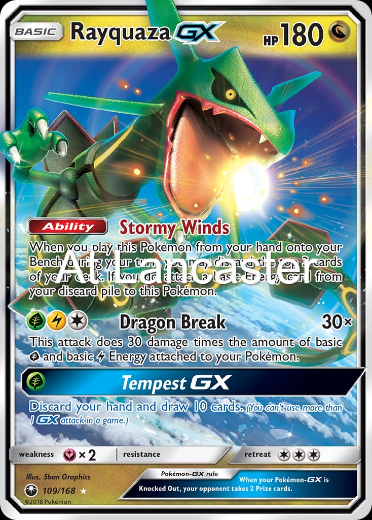 Rayquaza GX - 109/168 Celestial Storm Holo GX Rare Pokemon - LP (Lanc)