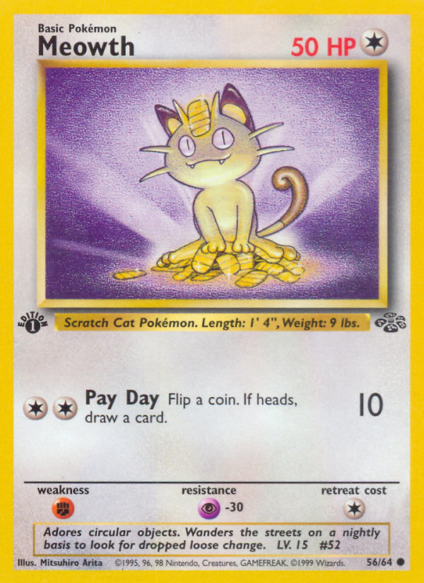 Meowth - 56/64 Jungle Common Unlimited Pokemon - NM