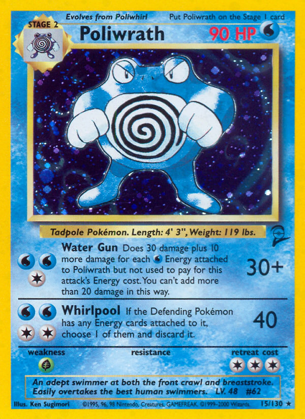 Poliwrath - 15/130 Base Set 2 Rare Holo Pokemon - NM