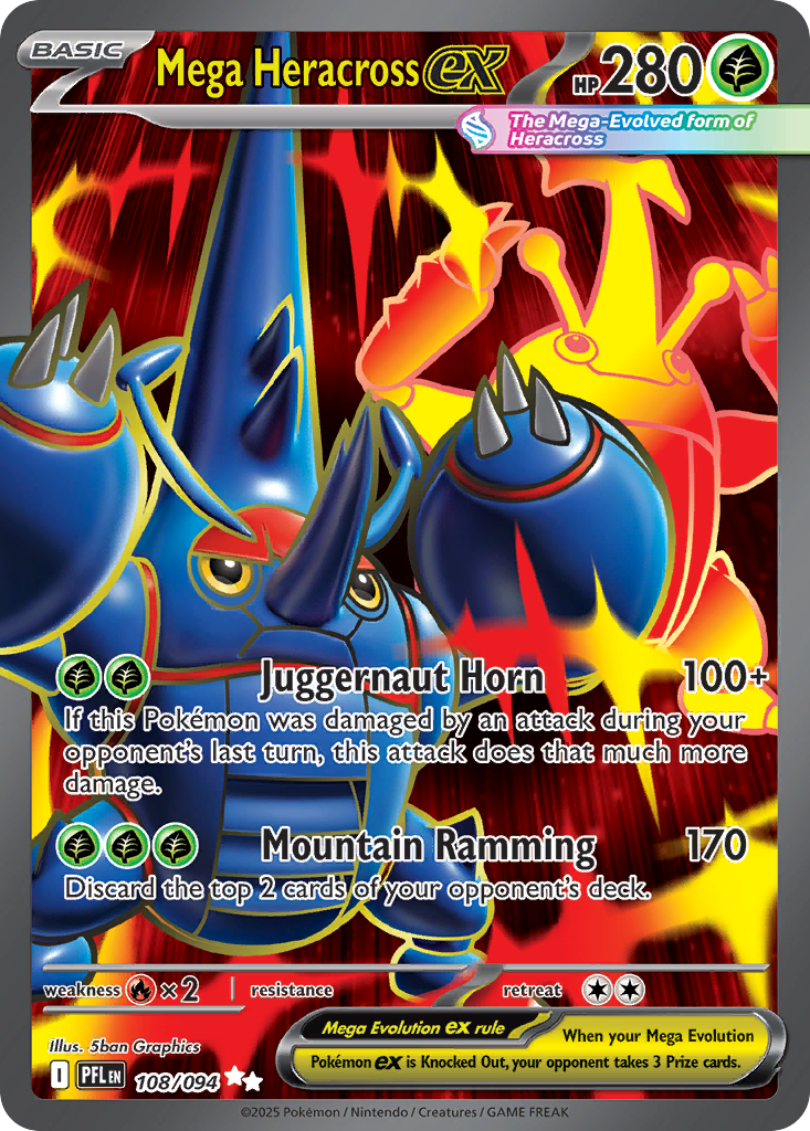Mega Heracross ex - 108/094 Phantasmal Flames Ultra Rare Holo Pokemon - NM