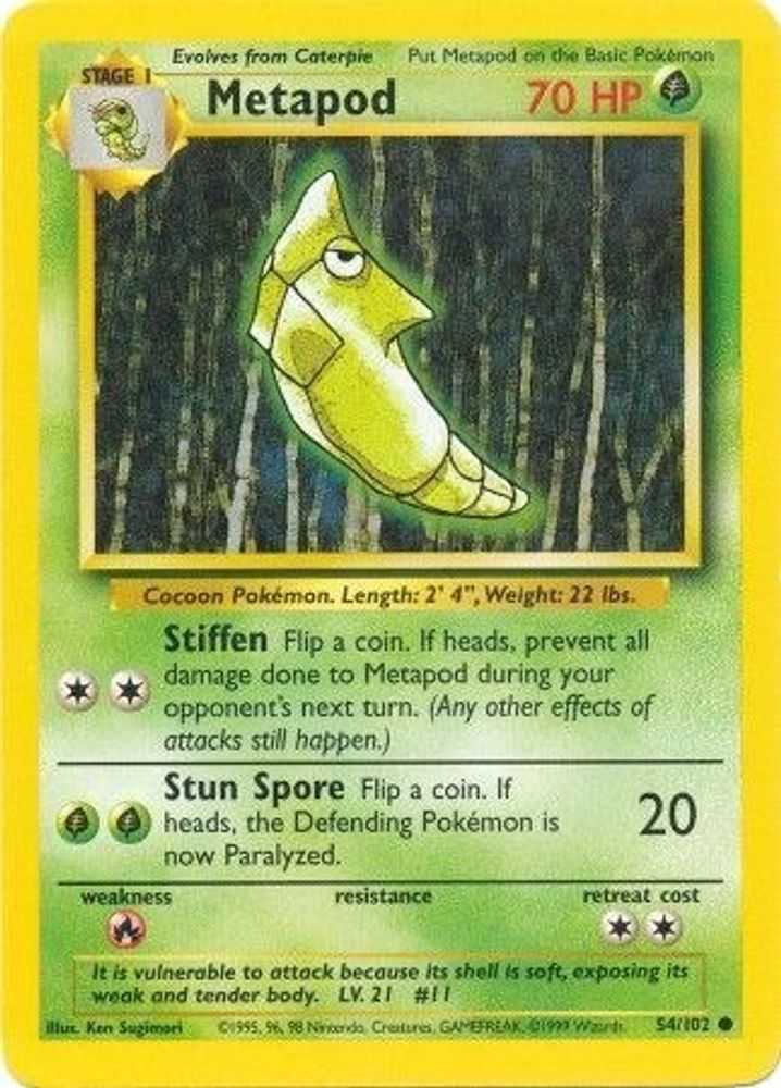 Metapod - 54/102 Base Set Unlimited Common Pokemon - NM