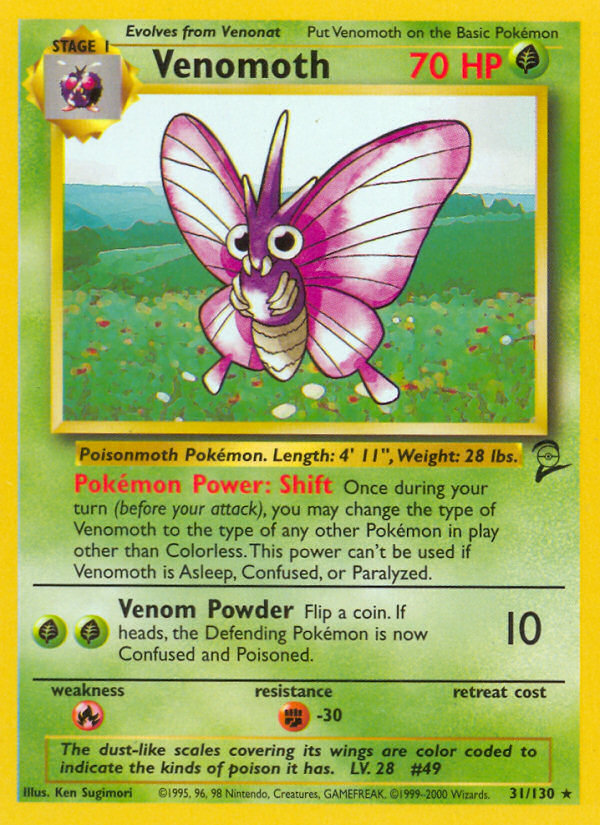 Venomoth - 31/130 Base Set 2 Rare Pokemon - NM
