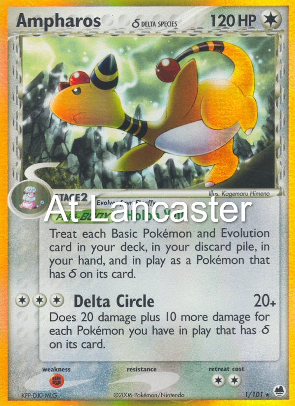 Ampharos - 1/101 Dragon Frontiers Reverse Holo Rare Pokemon - MP (Lanc)