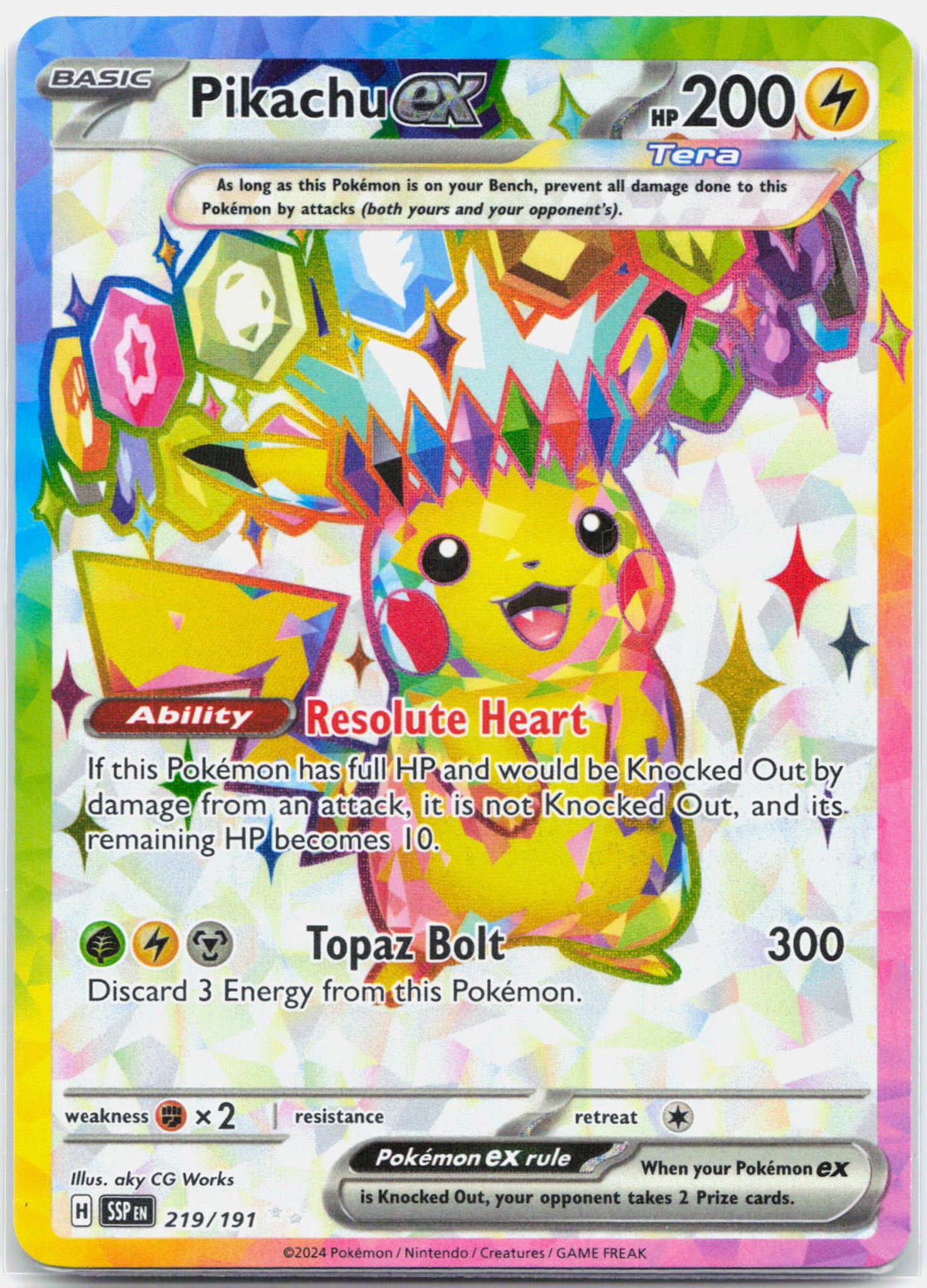 Pikachu ex - 219/191 Surging Sparks Full Art Pokemon - NM