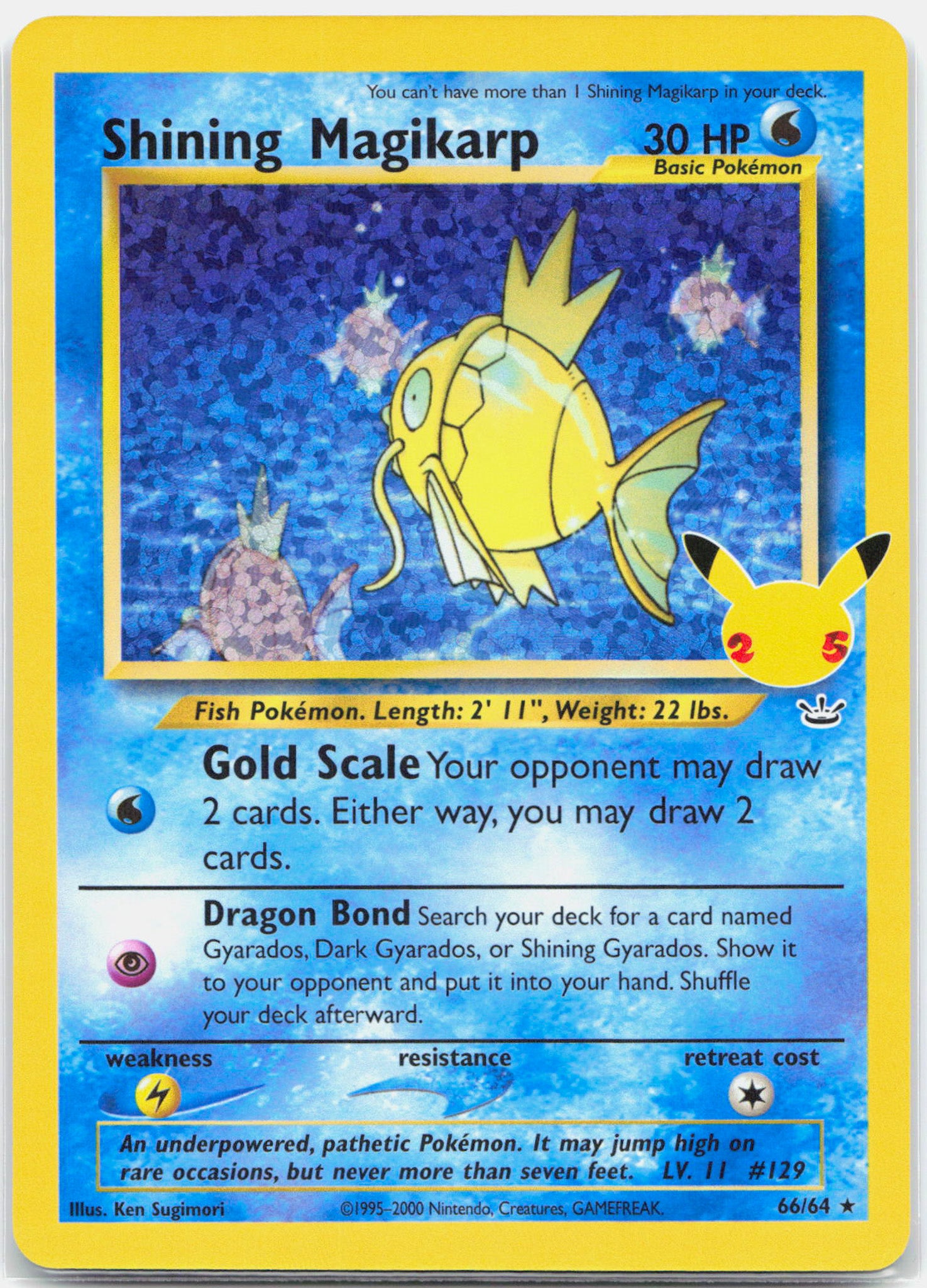 Shining Magikarp - 66/64 Celebrations 25th Anniversary Holo Rare Pokemon - NM