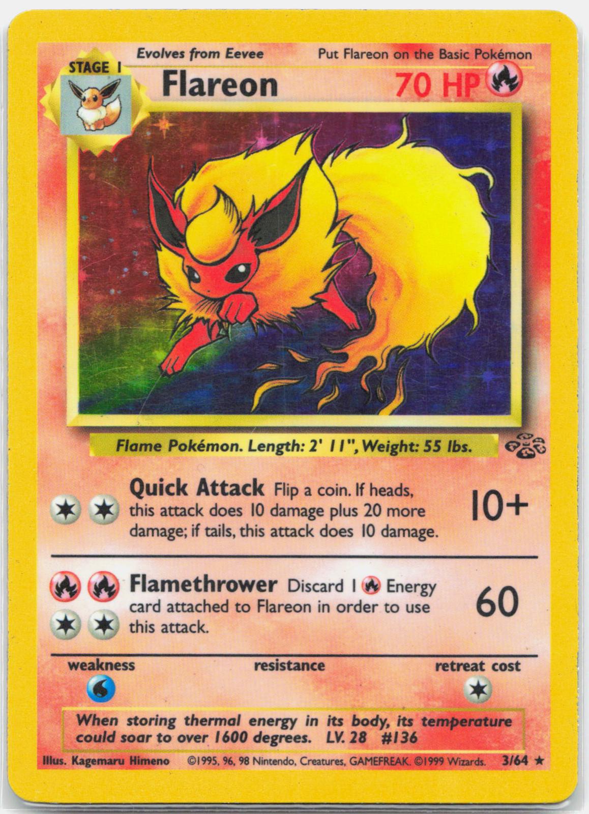 Flareon - 3/64 Jungle Unlimited Holo Rare Pokemon - MP