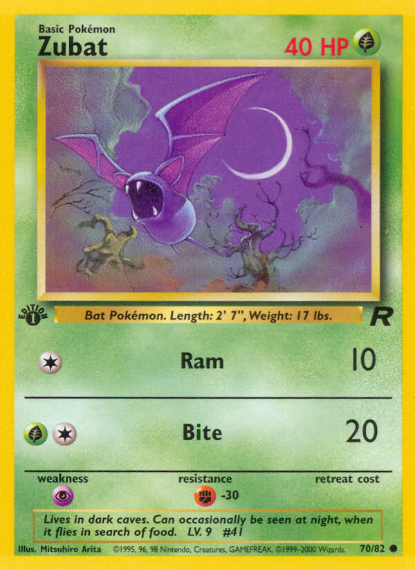 Zubat - 70/82 Team Rocket Common 1st Edition Pokemon - NM