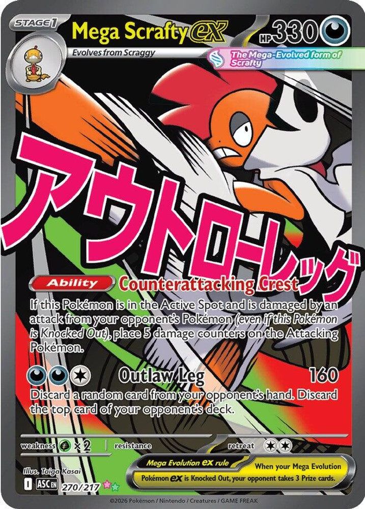 Mega Scrafty ex - 270/217 Ascended Heroes Mega Attack Rare Holo Pokemon - NM