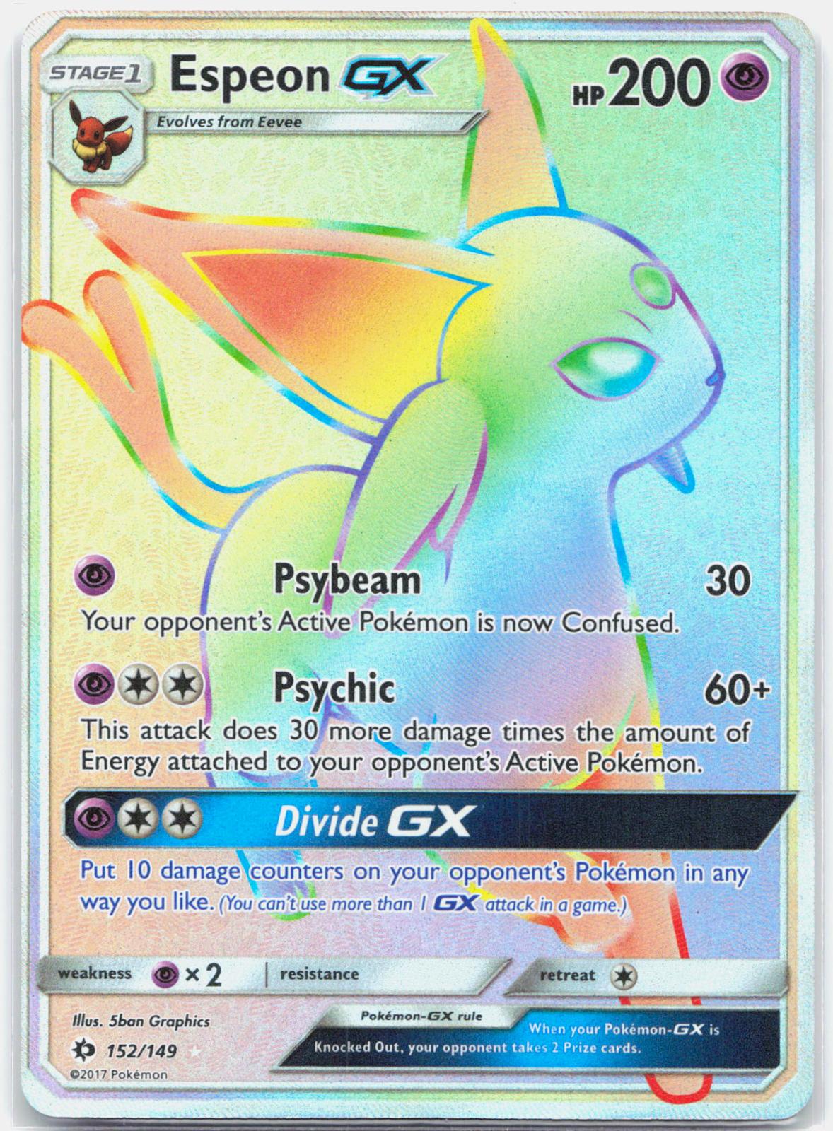 Espeon GX - 152/149 Sun & Moon Secret Rare Rainbow Pokemon - NM
