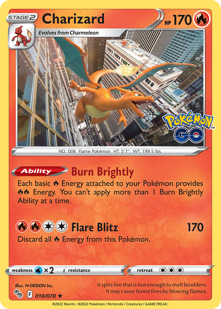 Charizard - 010/078 Pokemon GO Rare Holo Pokemon - NM