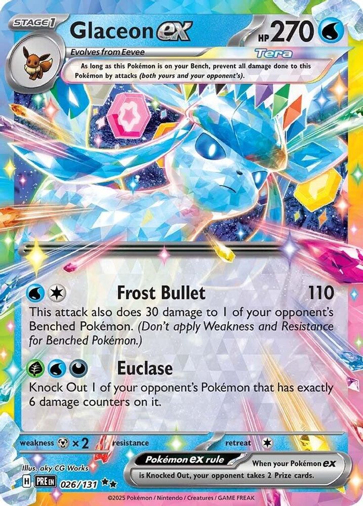 Glaceon ex - 026/131 Prismatic Evolutions Double Rare Holo Pokemon - NM